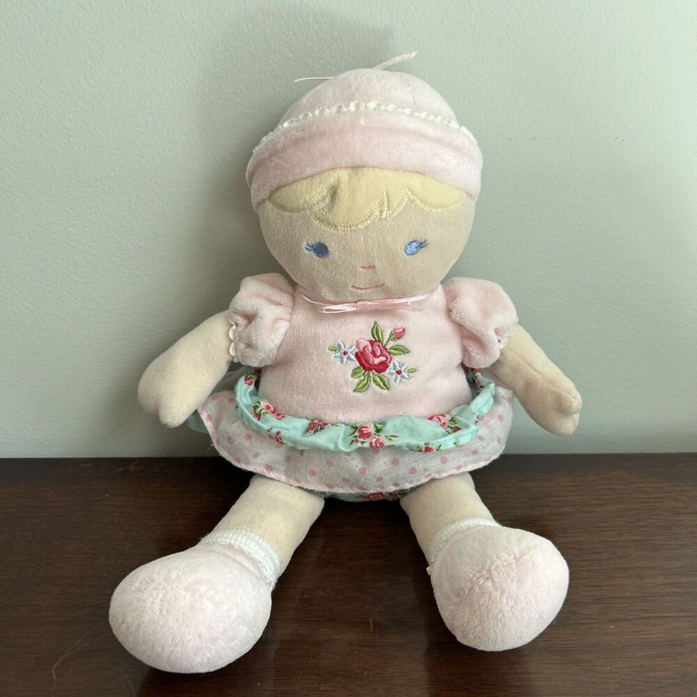 Carters Baby Doll Pink Hat Green Roses Ruffle 48769 Blond Soft Plush 2005